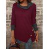 Haut à col bénitier colorblock, haut à manches longues et boutons factices fendus - Rouge foncé XXL | US 12