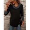 Haut à col bénitier colorblock, haut à manches longues et boutons factices fendus - Noir XXL | US 12