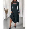 Robe mi-longue texturée à manches longues et à découpes de couleur unie - Vert profond XL | US 10
