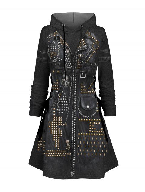 Robe à capuche gothique, imprimé 3D, mini-robe à lacets et cordons de serrage