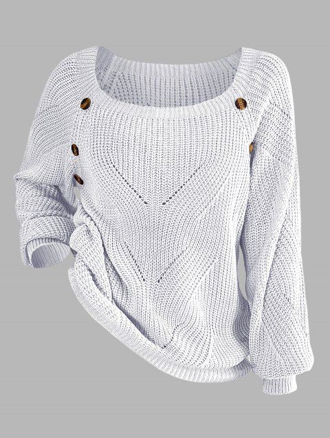 Pull en tricot de couleur unie à col carré et manches lanternes à faux boutons
