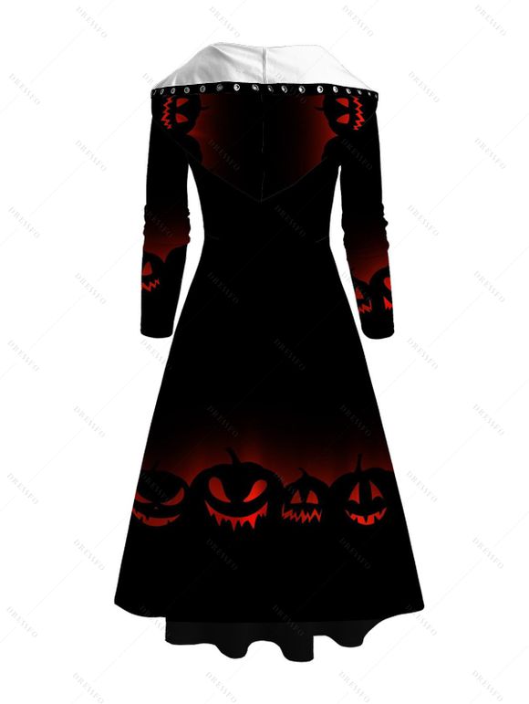 Robe à capuche gothique d'Halloween à lacets et imprimé citrouille grimaçante - Noir XL | US 12