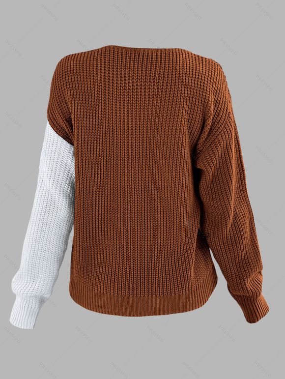 Pull à boutons fantaisie de couleur contrastée et haut à manches lanternes - café XL | US 10