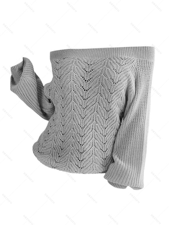 Pull à épaules dénudées de couleur unie, haut en tricot ajouré - Gris L | US 8