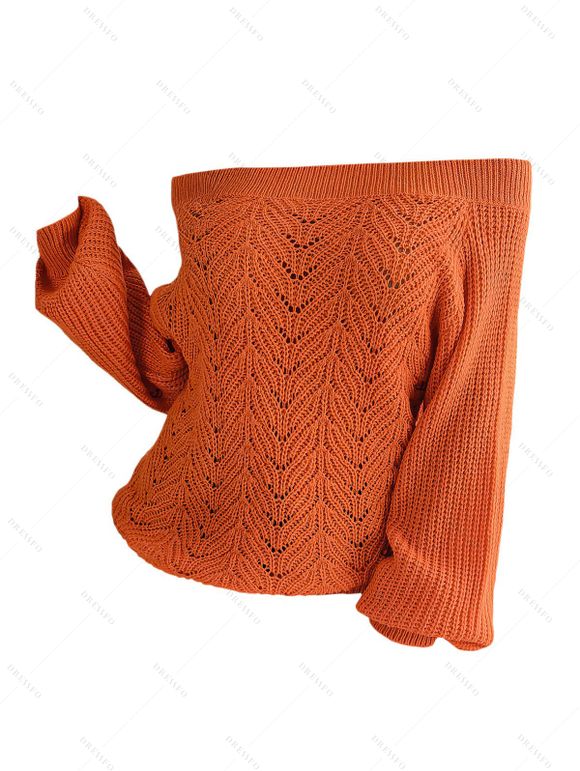 Pull à épaules dénudées de couleur unie, haut en tricot ajouré - Orange L | US 8