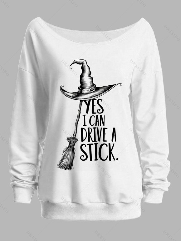 Sweat-shirt d'Halloween à imprimé chapeau de sorcier et lettres - multicolor XXL | US 14