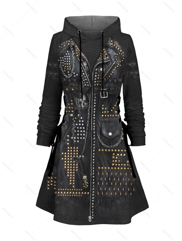 Robe à capuche gothique, imprimé 3D, mini-robe à lacets et cordons de serrage - Noir XXXXXL | US 20