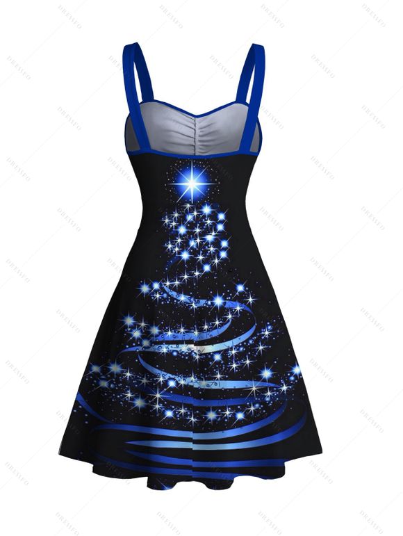 Mini Robe Etoile Brillante Ceinturée Flocon de Neige Imprimé à Col en Forme de Cœur - Bleu profond XXXXXL | US 20
