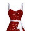 Mini Robe Etoile Brillante Ceinturée Flocon de Neige Imprimé à Col en Forme de Cœur - Rouge foncé XL | US 12