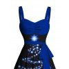 Mini Robe Etoile Brillante Ceinturée Flocon de Neige Imprimé à Col en Forme de Cœur - Bleu profond XL | US 12