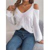 Pull tricoté de couleur unie, épaules dénudées, manches lanternes - Blanc S | US 4