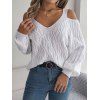 Pull tricoté de couleur unie, épaules dénudées, manches lanternes - Blanc S | US 4