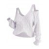 Pull tricoté de couleur unie, épaules dénudées, manches lanternes - Blanc S | US 4