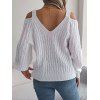 Pull tricoté de couleur unie, épaules dénudées, manches lanternes - Blanc S | US 4