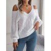 Pull tricoté de couleur unie, épaules dénudées, manches lanternes - Blanc S | US 4