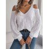 Pull tricoté de couleur unie, épaules dénudées, manches lanternes - Blanc S | US 4
