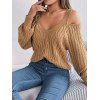 Pull tricoté de couleur unie, épaules dénudées, manches lanternes - café S | US 4