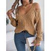 Pull tricoté de couleur unie, épaules dénudées, manches lanternes - café S | US 4