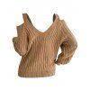 Pull tricoté de couleur unie, épaules dénudées, manches lanternes - café S | US 4