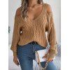 Pull tricoté de couleur unie, épaules dénudées, manches lanternes - café S | US 4