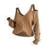 Pull tricoté de couleur unie, épaules dénudées, manches lanternes - café S | US 4