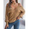 Pull tricoté de couleur unie, épaules dénudées, manches lanternes - café S | US 4