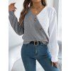 Pull à boutons fantaisie de couleur contrastée et haut à manches lanternes - Gris S | US 4