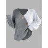 Pull à boutons fantaisie de couleur contrastée et haut à manches lanternes - Gris S | US 4