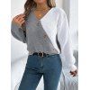 Pull à boutons fantaisie de couleur contrastée et haut à manches lanternes - Gris S | US 4