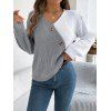 Pull à boutons fantaisie de couleur contrastée et haut à manches lanternes - Gris S | US 4