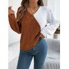 Pull à boutons fantaisie de couleur contrastée et haut à manches lanternes - café L | US 8