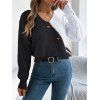 Pull à boutons fantaisie de couleur contrastée et haut à manches lanternes - Noir L | US 8-10