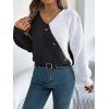 Pull à boutons fantaisie de couleur contrastée et haut à manches lanternes - Noir L | US 8-10