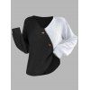 Pull à boutons fantaisie de couleur contrastée et haut à manches lanternes - Noir L | US 8-10