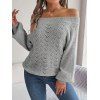 Pull à épaules dénudées de couleur unie, haut en tricot ajouré - Gris L | US 8