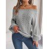 Pull à épaules dénudées de couleur unie, haut en tricot ajouré - Gris L | US 8
