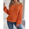 Pull à épaules dénudées de couleur unie, haut en tricot ajouré - Orange L | US 8