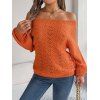 Pull à épaules dénudées de couleur unie, haut en tricot ajouré - Orange L | US 8