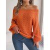 Pull à épaules dénudées de couleur unie, haut en tricot ajouré - Orange L | US 8