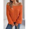 Pull à épaules dénudées de couleur unie, haut en tricot ajouré - Orange L | US 8