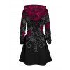 Robe à capuche gothique à imprimé feuilles de roses, mini-robe à lacets et cordons de serrage - Noir XXL | US 14