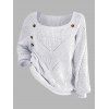 Pull en tricot de couleur unie à col carré et manches lanternes à faux boutons - Blanc S | US 4