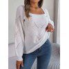 Pull en tricot de couleur unie à col carré et manches lanternes à faux boutons - Blanc S | US 4
