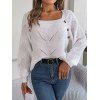 Pull en tricot de couleur unie à col carré et manches lanternes à faux boutons - Blanc S | US 4
