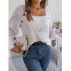 Pull en tricot de couleur unie à col carré et manches lanternes à faux boutons - Blanc S | US 4