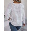 Pull en tricot de couleur unie à col carré et manches lanternes à faux boutons - Blanc S | US 4