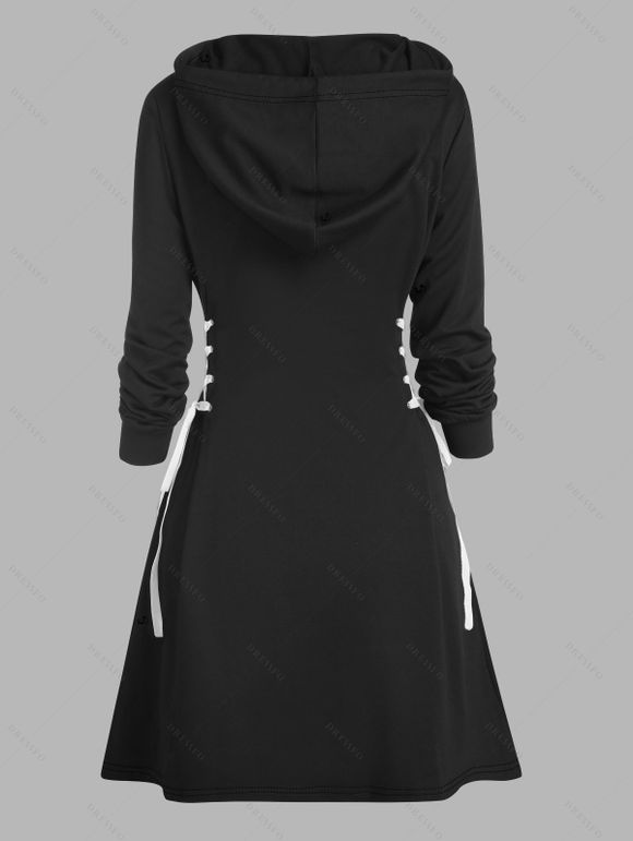 Robe à capuche gothique d'Halloween avec imprimé tête de mort et cordons de serrage - Noir S | US 4