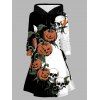 Robe à capuche d'Halloween à imprimé citrouille et tête de mort, style gothique à lacets - Noir XXXXXL | US 20