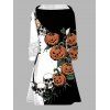 Robe à capuche d'Halloween à imprimé citrouille et tête de mort, style gothique à lacets - Noir XXXXXL | US 20