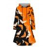 Robe à capuche d'Halloween à imprimé chauve-souris contrasté, mini-robe à lacets et cordons de serrage - Orange XXXXXL | US 20